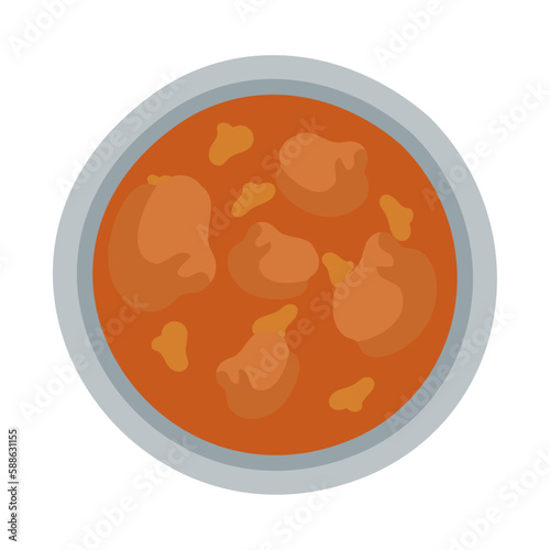 インドのチキンカレー。フラットなベクターイラスト。
Indian Chicken Curry. Flat designed vector illustration.