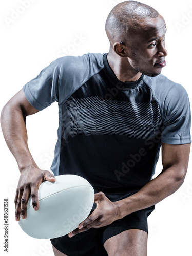 Athlete running with rugby ball