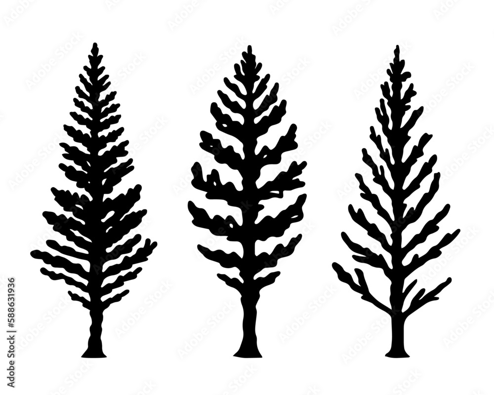 Black Tree Silhouette vector, collection tree cypress silhouette, coniferous nature vector set isolated illustration, tribal art templates, tattoo idea. Sketch for interior design and clothing design Black Tree Silhouette vector, collection tree cypress silhouette, coniferous nature vector set isolated illustration, tribal art templates, tattoo idea. Sketch for interior design and clothing design