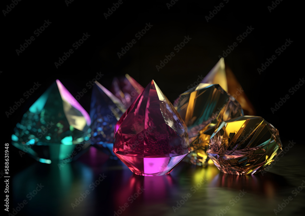 Precious crystals Isolated on a black Background, Generative AI