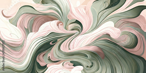 Sage Green Blush Pink Swirling Abstract Colorful Wallpaper Pattern Illustration Art Generative AI