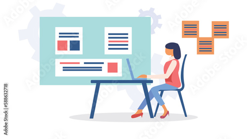 Canvas-taulu Sarkari Naukri Illustration with Woman Working on her Laptop Sitting on Chair an