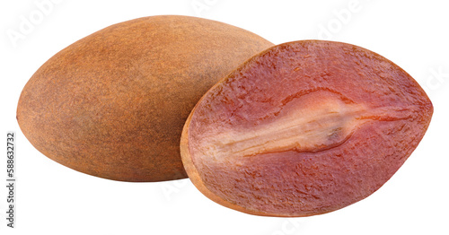 Fresh sapodilla plum with cut isolated on transparent background photo