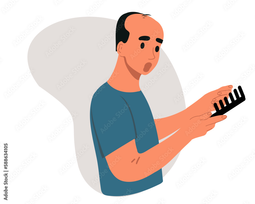 Upset bald man with a comb. Alopecia. Vector illustration Upset bald man with a comb. Alopecia. Vector illustration