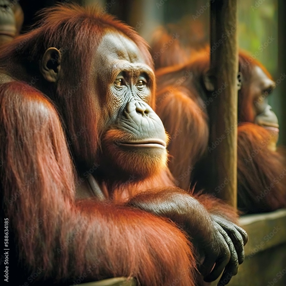 Fototapeta premium Two Orangutans Relaxing Together(made by AI)