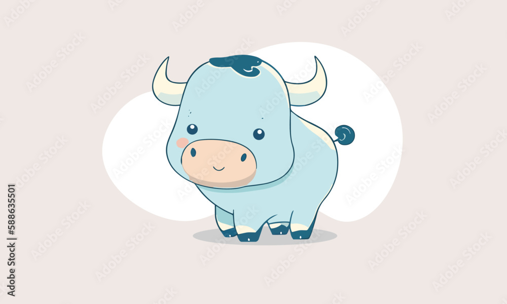 Cute baby cow happy cattle smile animal vector Funny cartoon animal simple flat design for kindergarten Child books