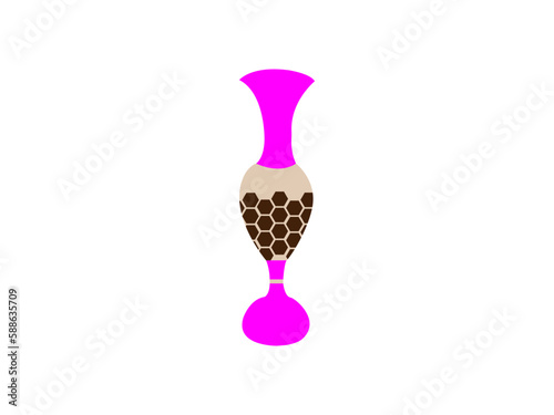 colored vases with blooming flowers for decoration and  poppy  Vector illustration. Colored ceramics vase object, antique  cup with abstract pattern isolated on white background vector illustration.