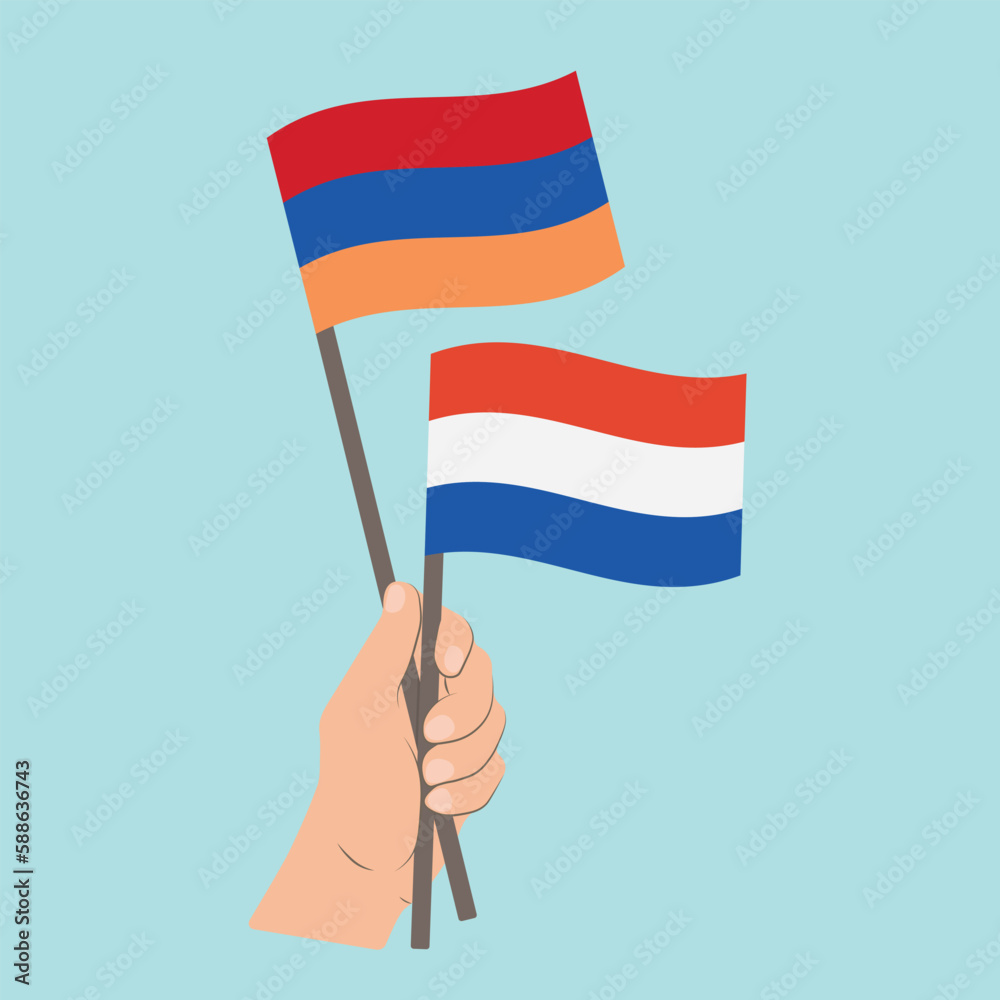 Flags of Armenia and the Netherlands, Hand Holding flags