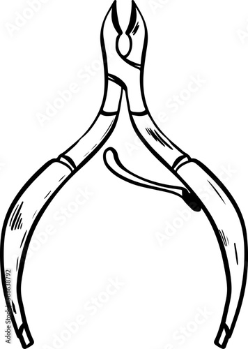 Sketch of pedicure nippers black lineart on white background