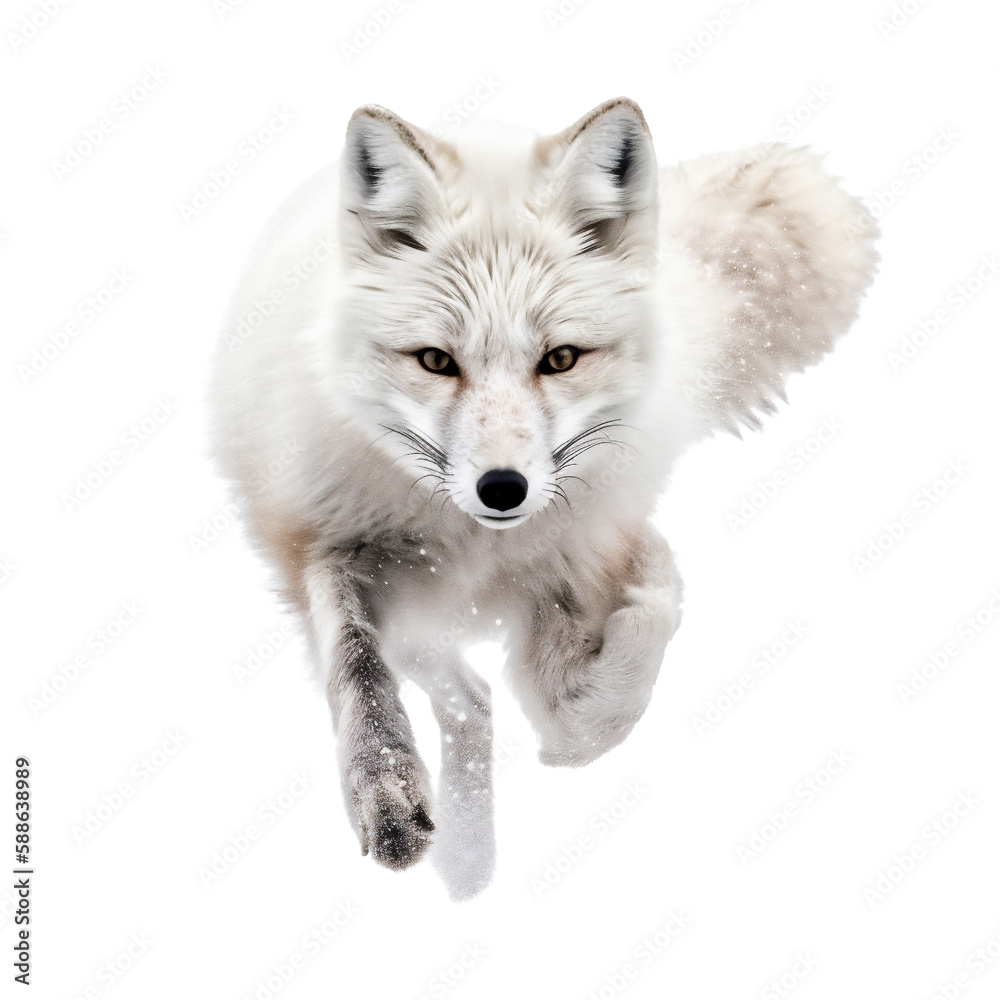 Obraz premium Running Portrait of Arctic Fox, Beautiful Animal in Motion. Generative AI