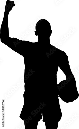 Silhouette rugby player with clenched fist