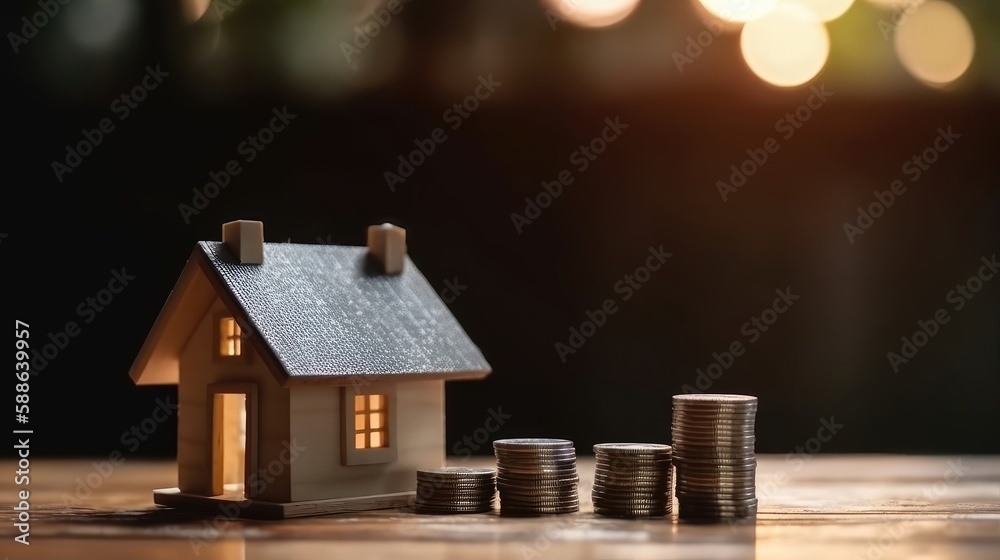 House model and money coins saving for concept. Generative AI