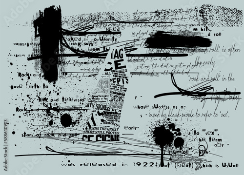 Abstract seamless pattern with handwritten text Lorem Ipsum, unreadable scribbles and blots on the old newspaper page, background with unreadable handwritten doodles