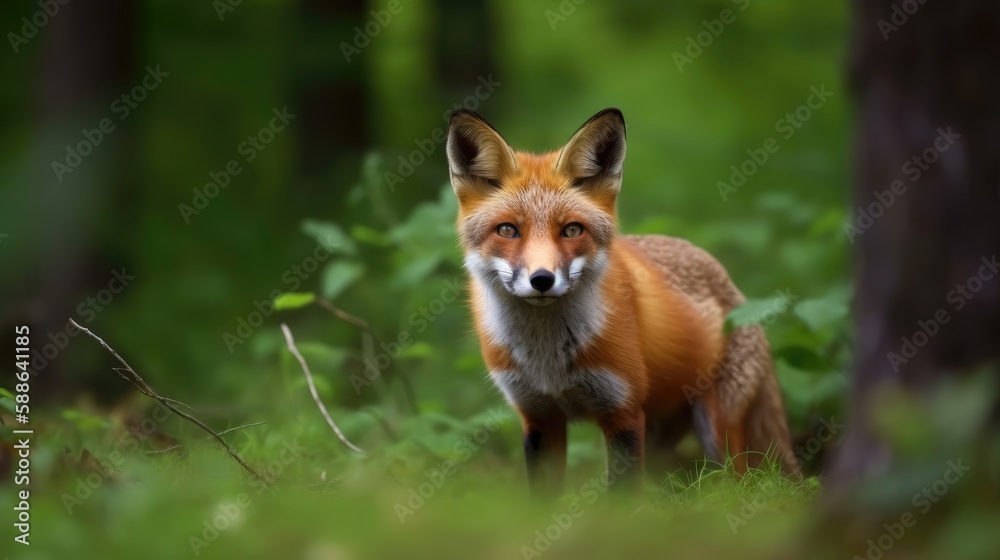 Red fox hunting, vulpes wildlife scene. Generative AI