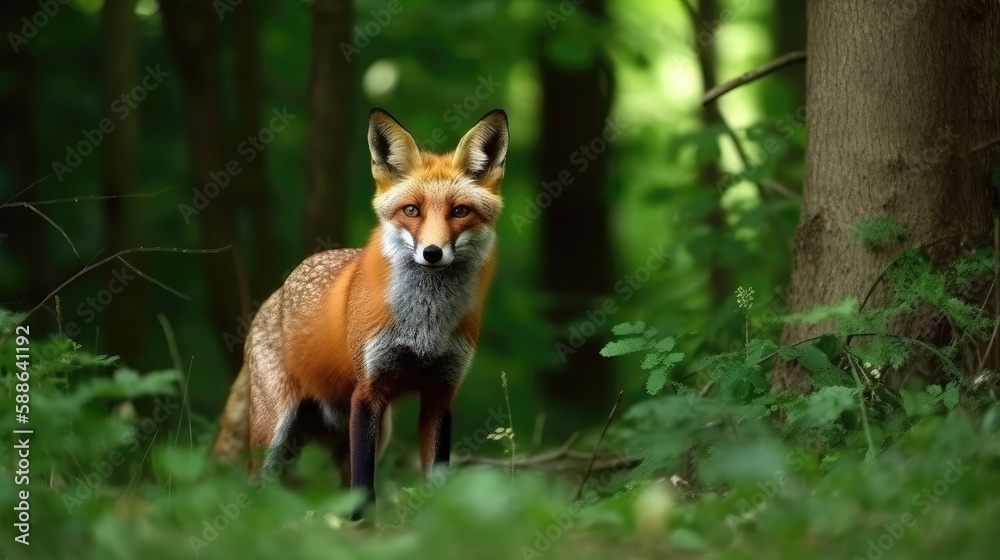 Obraz premium Red fox hunting, vulpes wildlife scene. Generative AI