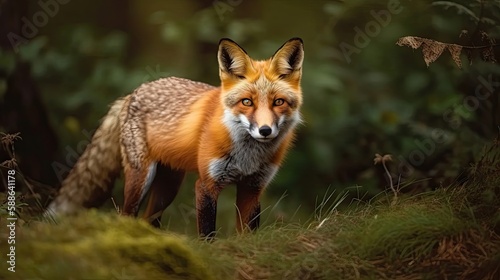 Red fox hunting, vulpes wildlife scene. Generative AI © AdriFerrer