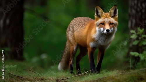 Red fox hunting, vulpes wildlife scene. Generative AI