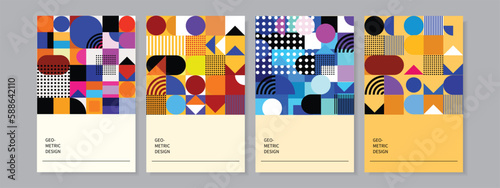 Colorful geometric set vintage composition graphic design. Modern background for banners, covers, flyers, prints. template.