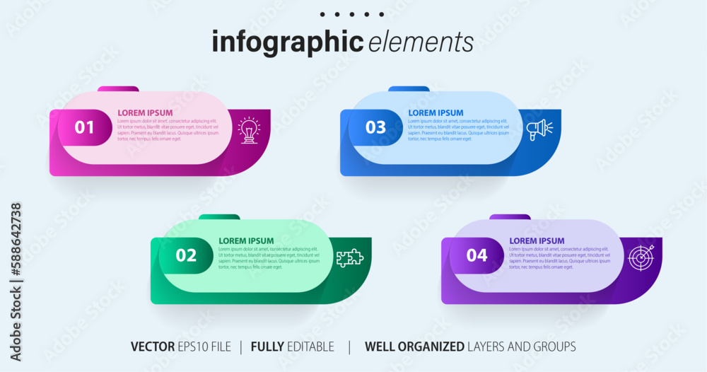 Concept of business model with 4 successive steps. Four colorful graphic elements. Timeline design for brochure, presentation. Infographic design layout
Concept of business model with 4 successive steps. Four colorful graphic elements. Timeline design for brochure, presentation. Infographic design layout