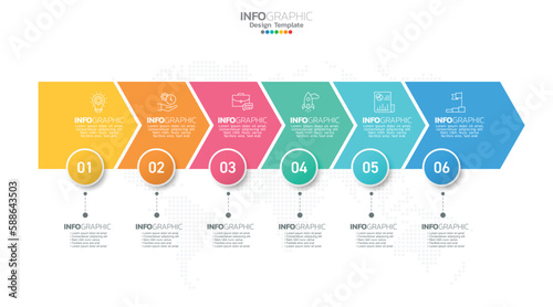 Timeline infographic vector with 6 steps can be used for workflow layout diagram annual report web design.