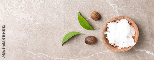 Foto Concept of skin care cosmetics, Shea butter, space for text