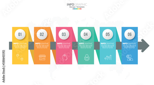 Timeline infographic vector with 6 steps can be used for workflow layout diagram annual report web design.