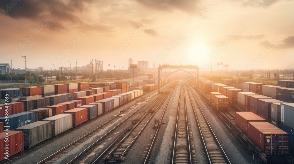Global business of container cargo freifght trains. Generative AI