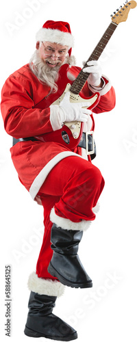 Smiling Santa Claus playing guitar while dancing