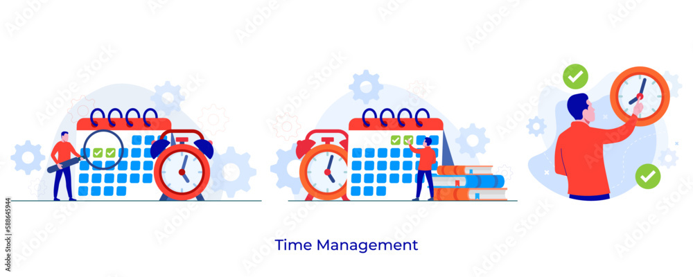 Business time management set vector illustration, Project management, Productivity, Time planning, Deadline concept, Planner