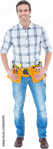 Repairman with tool belt around waist