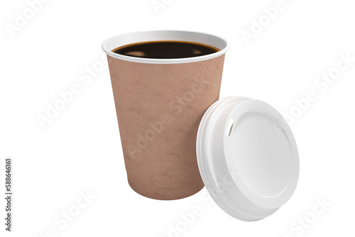 Coffee cup in front of its cover 