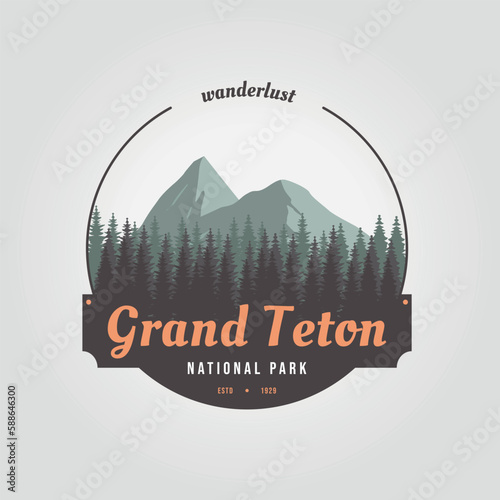 emblem grand teton mountain logo icon vintage design national park illustration vector