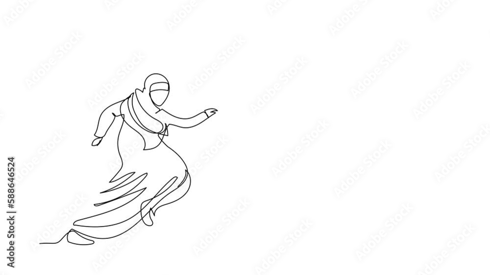 Animated self drawing of continuous line draw Arab businesswoman run chasing paper cup. Concept of fast food, thirsty, drink. Resting time worker employee from work. Full length one line animation Animated self drawing of continuous line draw Arab businesswoman run chasing paper cup. Concept of fast food, thirsty, drink. Resting time worker employee from work. Full length one line animation