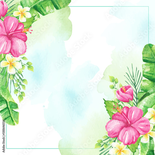 Watercolor Hibiscus Flower Frame
