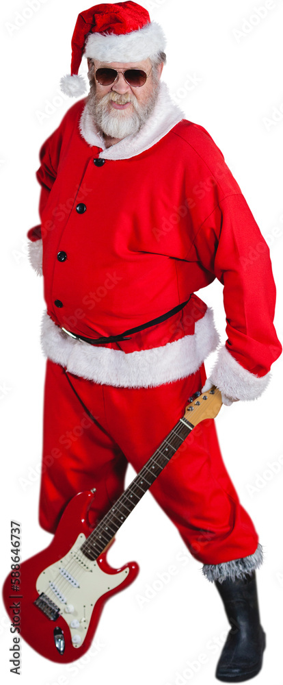 Obraz premium Smiling Santa Claus standing with guitar