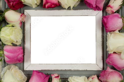 Photo frame and rose flower