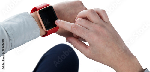 Man using smart watch over white background
