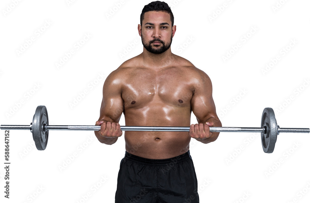 Muscular man lifting heavy barbell Muscular man lifting heavy barbell