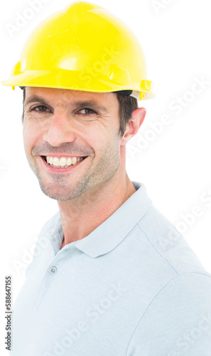 Male architect smiling over white background