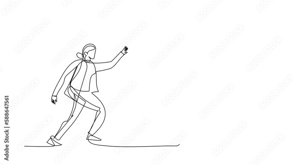 Self drawing animation of single line draw businesswoman chasing wallet, trying to catch it, return her money. Financial crisis, return on investment business. Continuous line. Full length animated Self drawing animation of single line draw businesswoman chasing wallet, trying to catch it, return her money. Financial crisis, return on investment business. Continuous line. Full length animated