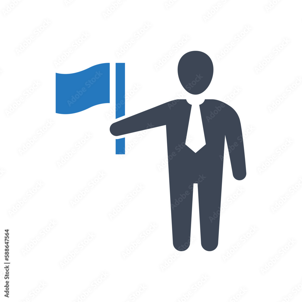 Businessman holding a flag vector icon