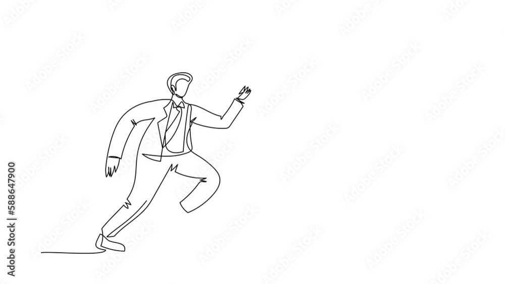 Animated self drawing of continuous line draw businessman run chasing try to catch hourglass. Concept of stress, burnout, deadlines, depression. Business metaphor. Full length one line animation Animated self drawing of continuous line draw businessman run chasing try to catch hourglass. Concept of stress, burnout, deadlines, depression. Business metaphor. Full length one line animation