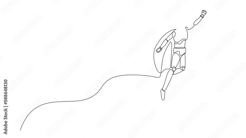 Self drawing animation of single one line draw robot superhero flies up to the sky. Future technology development. Artificial intelligence machine learning. Continuous line draw. Full length animated Self drawing animation of single one line draw robot superhero flies up to the sky. Future technology development. Artificial intelligence machine learning. Continuous line draw. Full length animated