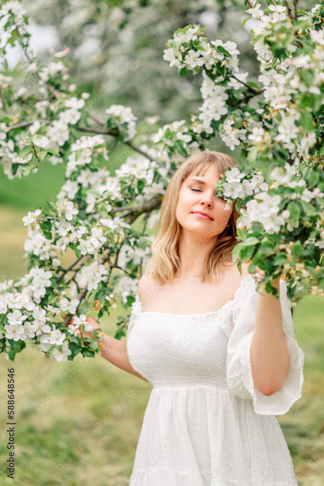 flowers garden girl trees mood happiness, asia tourism, bloom traditional seasonal background april flowers garden girl trees mood happiness, asia tourism, bloom traditional seasonal background april