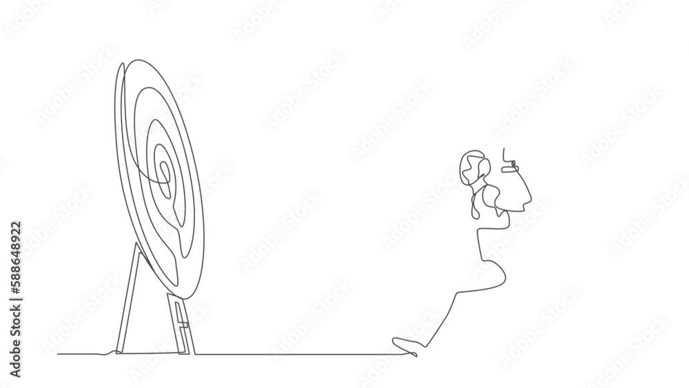 Self drawing animation of single one line draw robot point big arrow on target. Achievement. Future technology development. Artificial intelligence machine. Continuous line draw. Full length animated Self drawing animation of single one line draw robot point big arrow on target. Achievement. Future technology development. Artificial intelligence machine. Continuous line draw. Full length animated