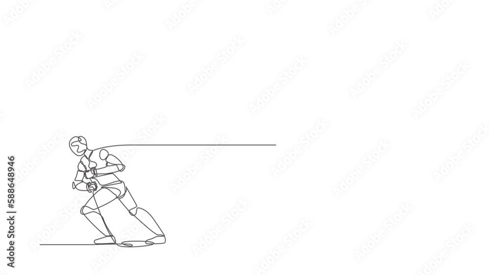 Animated self drawing of single continuous line draw robot standing and pulling big bag of money. Modern robotic artificial intelligence. Electronic technology industry. Full length one line animation Animated self drawing of single continuous line draw robot standing and pulling big bag of money. Modern robotic artificial intelligence. Electronic technology industry. Full length one line animation