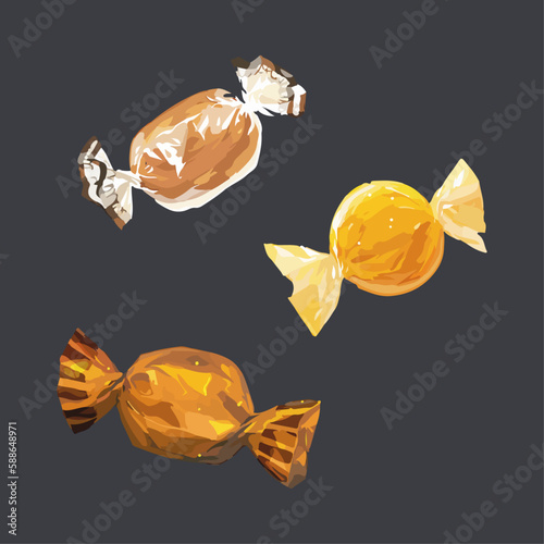 Wrapped butterscotch candies. Hand drawn watercolor vector illustration