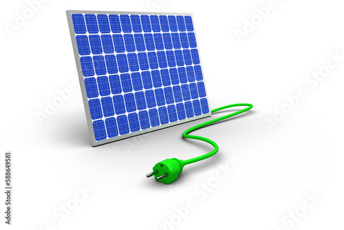 Digitally generated image of 3d solar panel with green cable