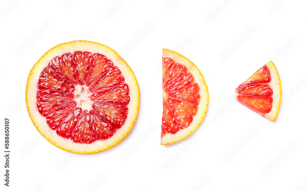 Tasty slices of blood orange fruit on white background Tasty slices of blood orange fruit on white background