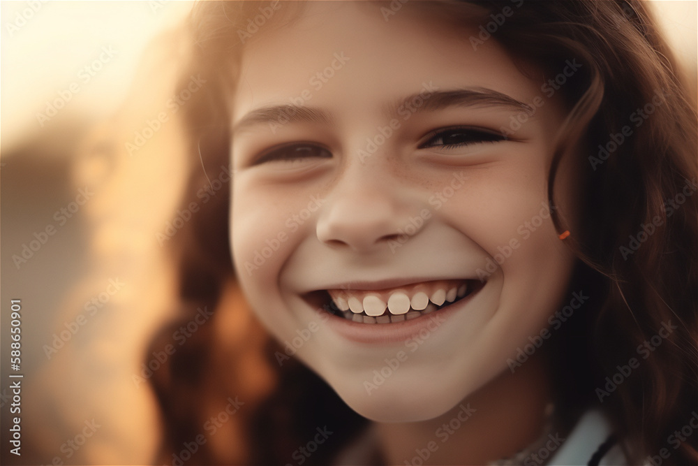 portrait of a smiling elementary girl, generative ai